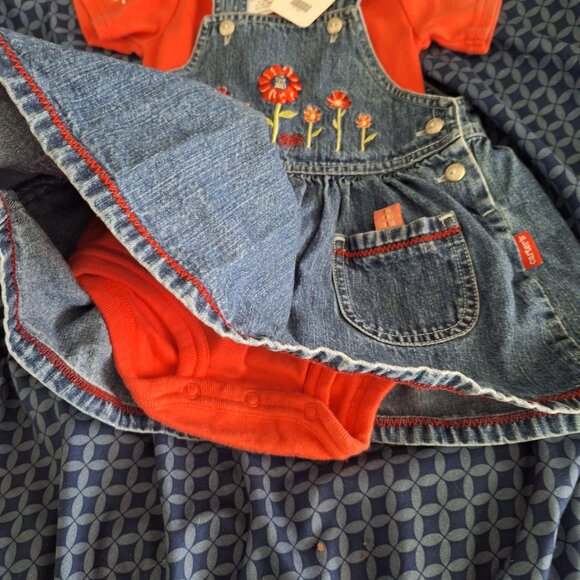 tiny seed denim dress with pink onesie carters 9-12 months - Picture 2 of 8